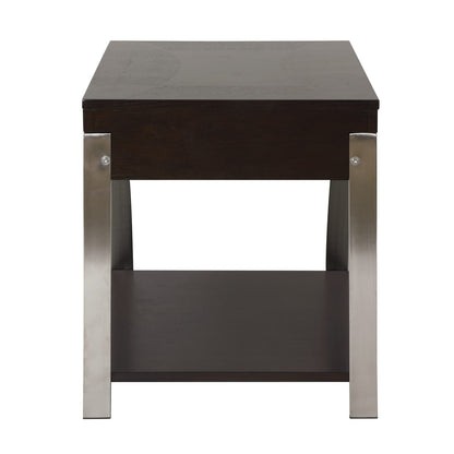 Espresso Wood & Stainless Steel End Table - 21" x 26" Primary Living Space