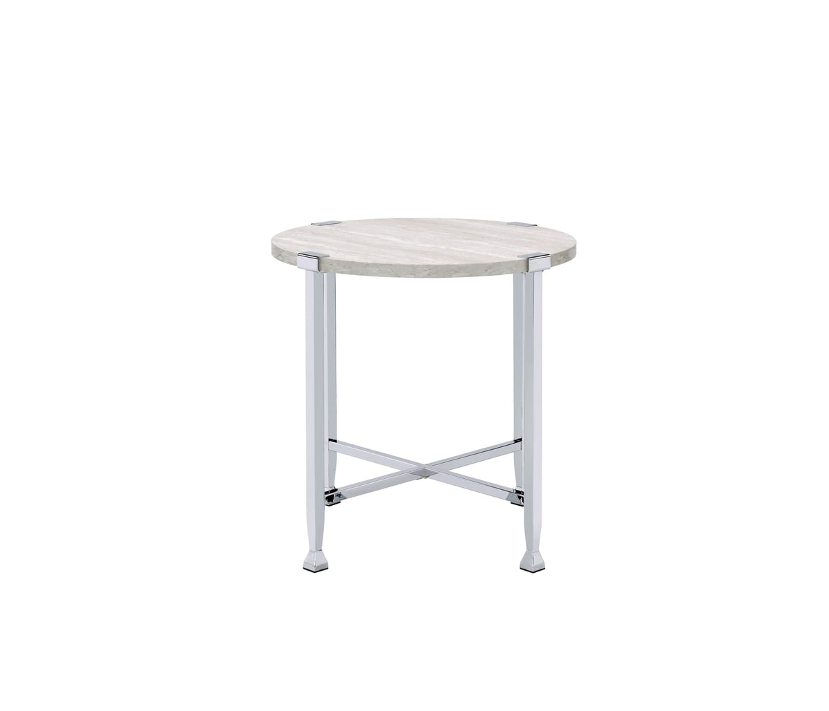 White Oak & Chrome Round End Table - 24 Inch for Living Room
