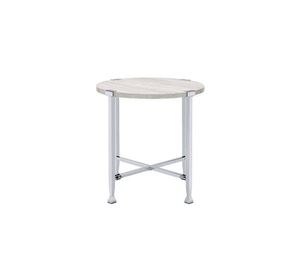 White Oak & Chrome Round End Table - 24 Inch for Living Room