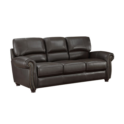 Dark Brown 3 Seat Leather Sofa - Classic Style for Living Room