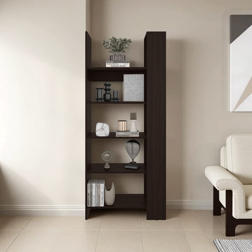 Brown Engineered Wood 5 Shelf Bookcase for Living Room Storage