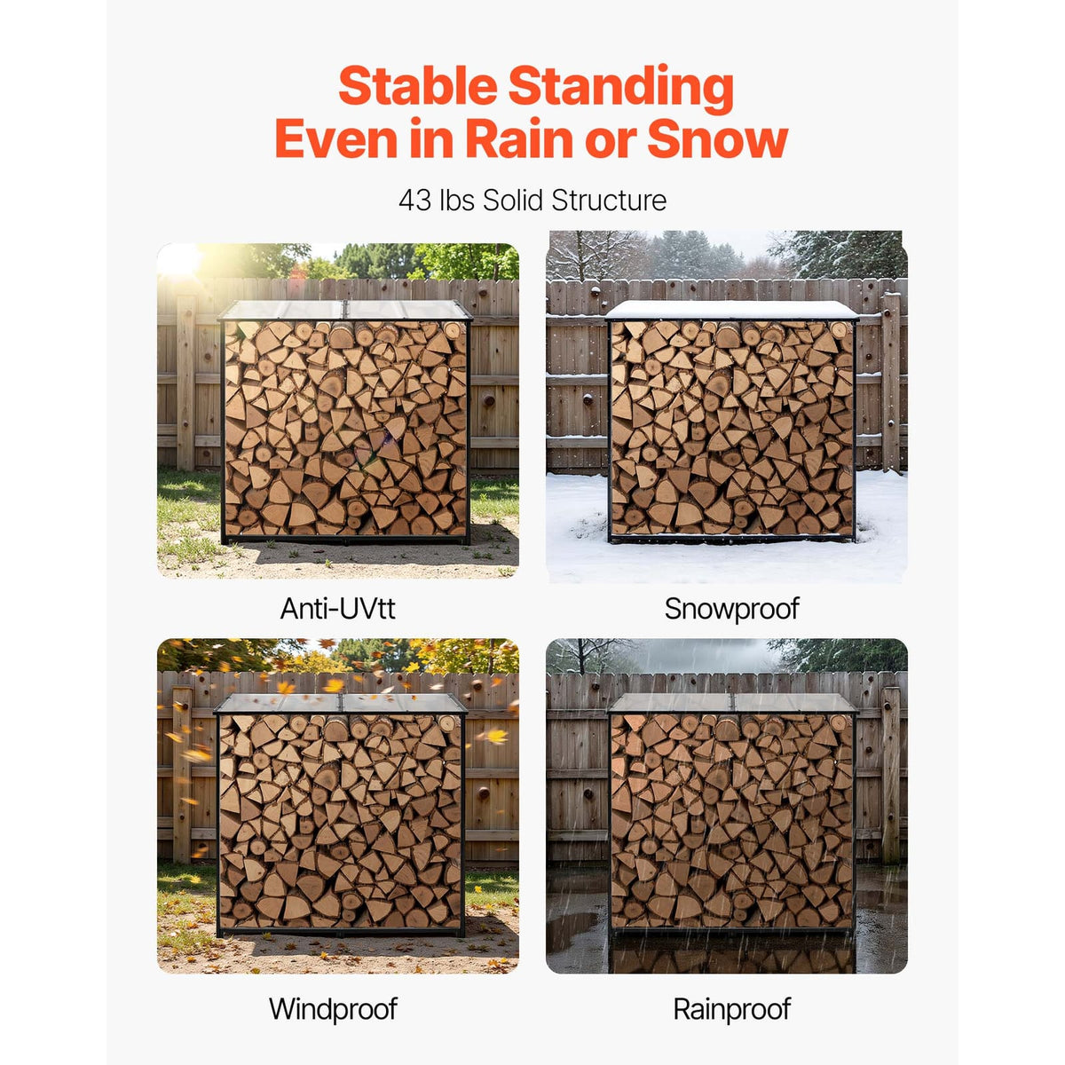 Black Iron Outdoor Firewood Rack for Backyard Storage and Patio