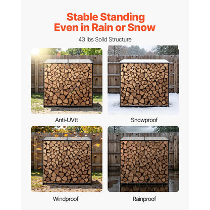 Black Iron Outdoor Firewood Rack for Backyard Storage and Patio