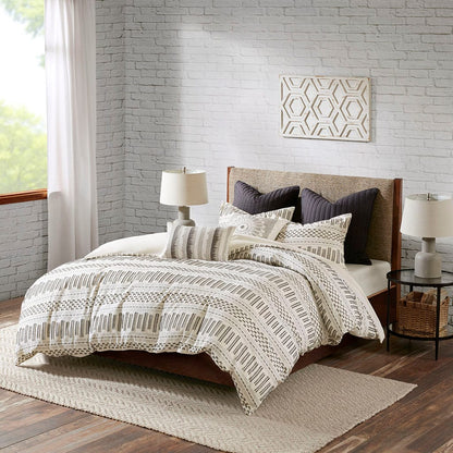 King Cotton Jacquard Duvet Cover Set - Ivory & Charcoal