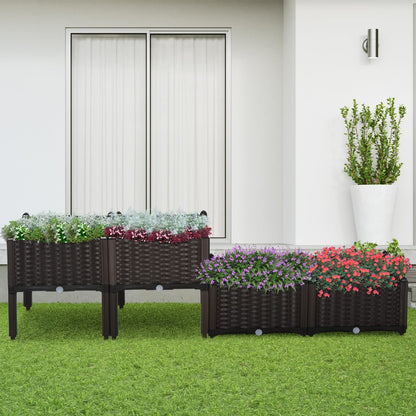 Outsunny 4 Piece Raised Garden Bed - Brown Plastic Planters