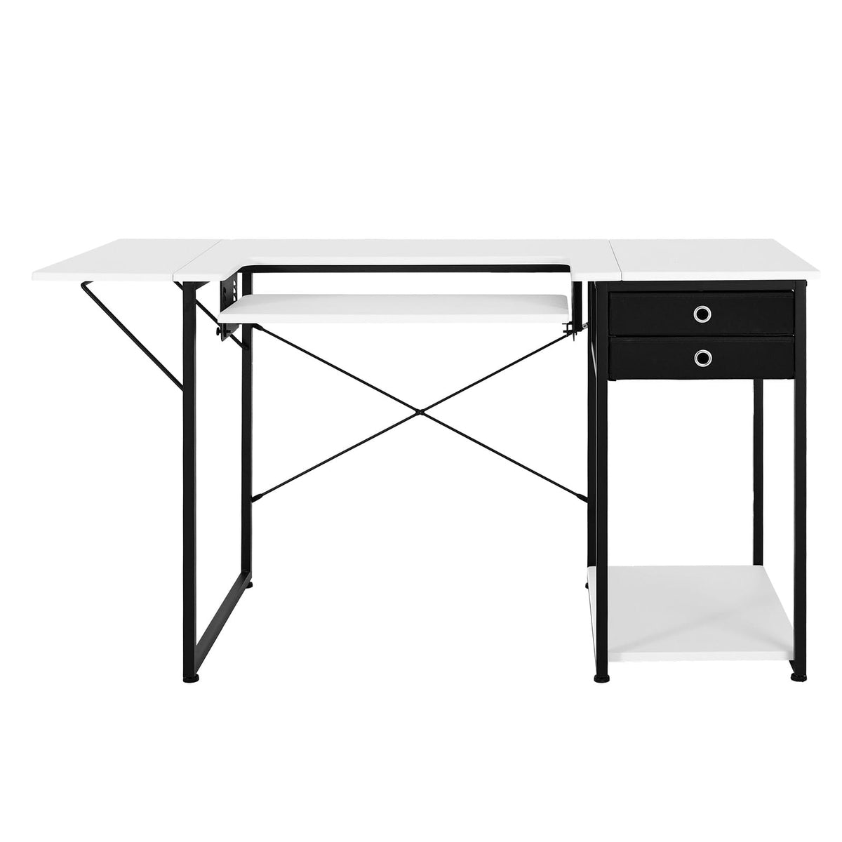 White Steel Sewing Table with Drawers & Adjustable Shelf