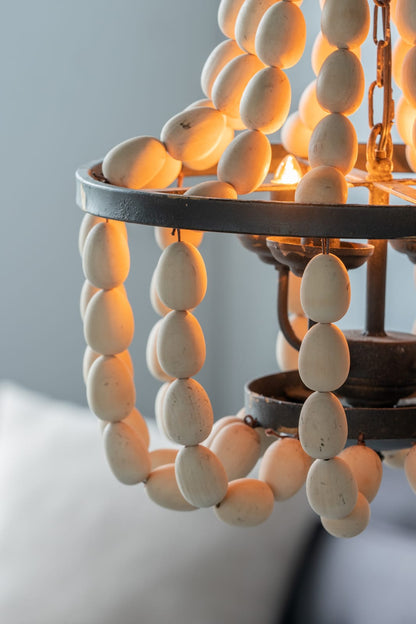 Large Beige Iron Beaded Chandelier - 4 Lights