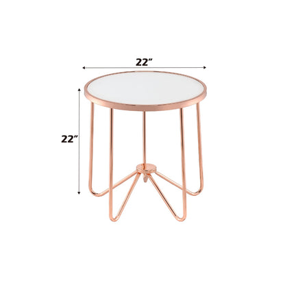 Rose Gold Glass End Table - 22 Inch Round for Living Room