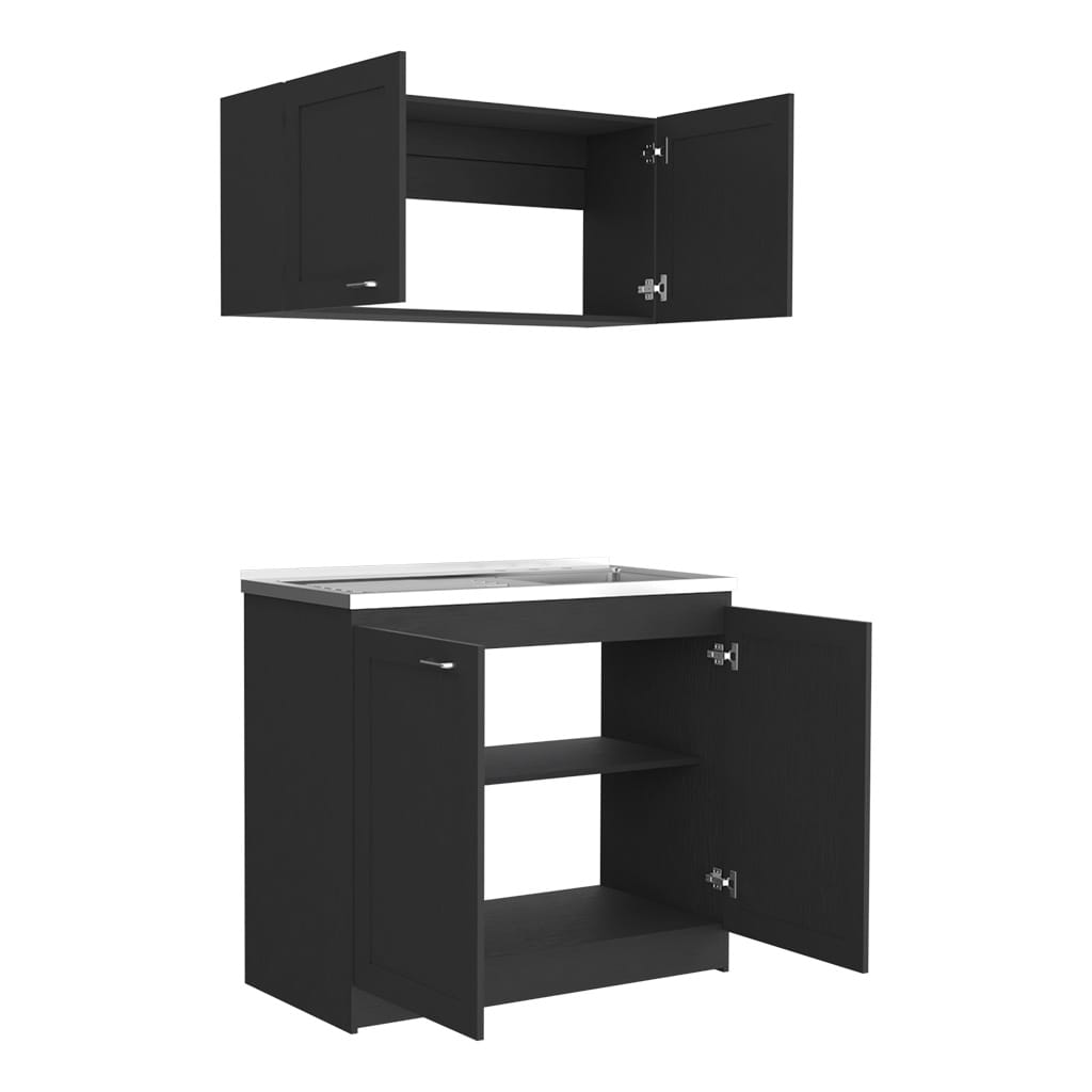 Black Particle Board Dining Room Kitchen Storage Set