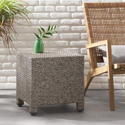 Black Rattan Outdoor Side Table - 18" Cube