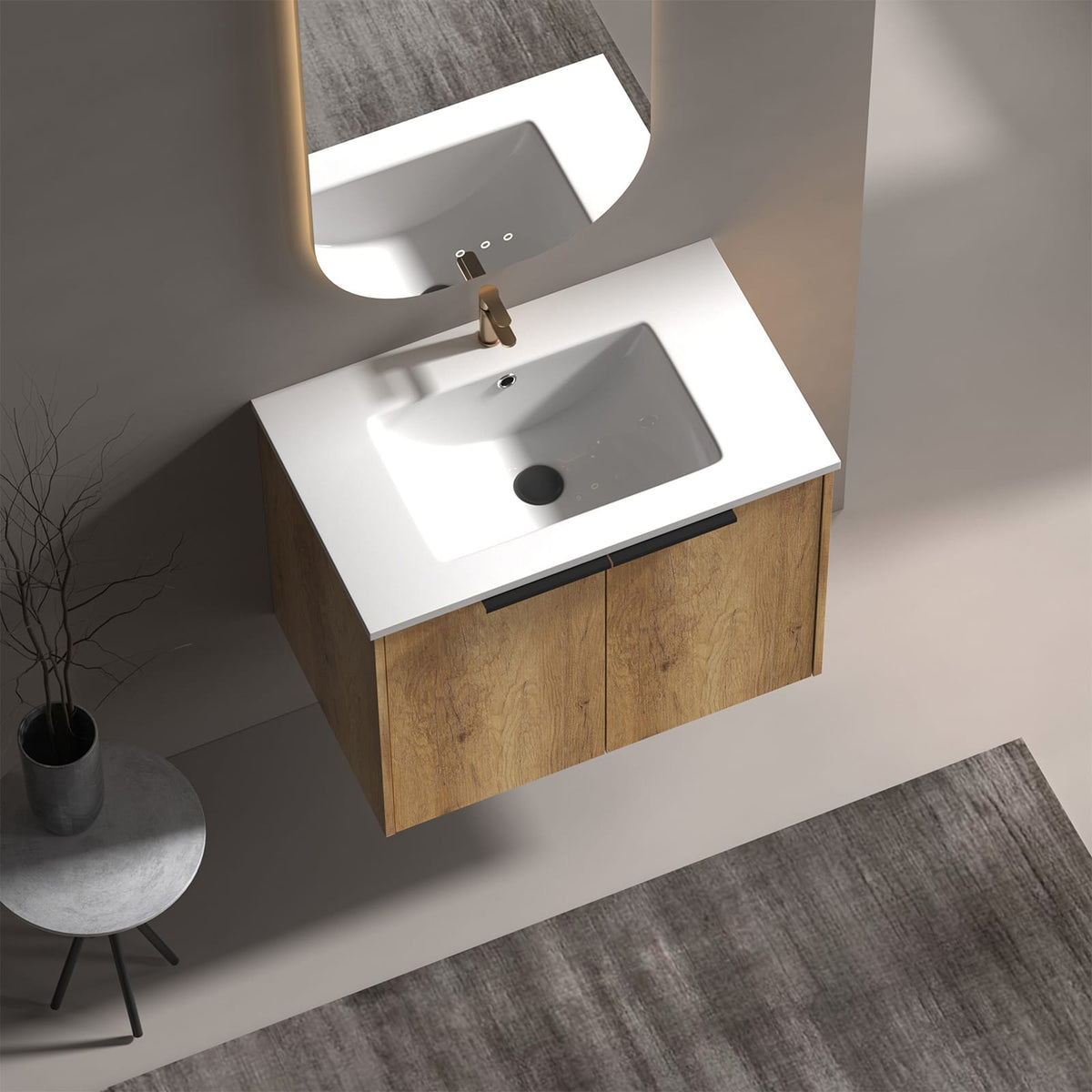 Golden Oak Bathroom Vanity Cabinet MDF with 3D Panels
