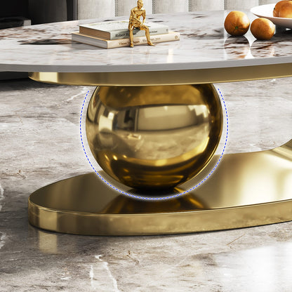Gold Oval Faux Marble Coffee Table - Modern Living Room Style