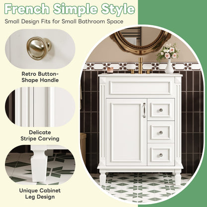 24 Inch White Bathroom Vanity with Ceramic Sink and Two Drawers