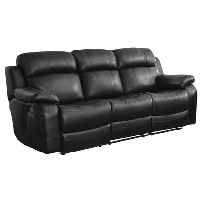 Contemporary Black Faux Leather Sofa - 1pc Double Reclining with Cup Holder