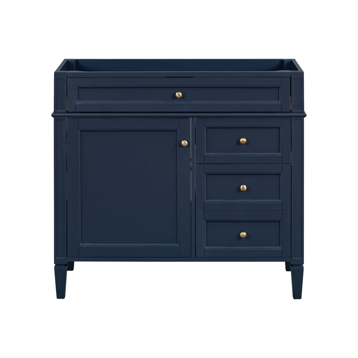 36" Blue Bathroom Vanity - Storage Cabinet with Drawers & Tip-out