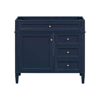 36" Blue Bathroom Vanity - Storage Cabinet with Drawers & Tip-out