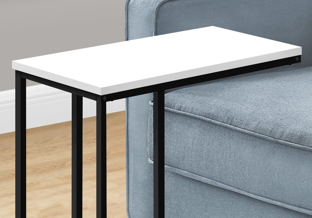 White C-Shaped End Table with Metal Base for Living Room Storage