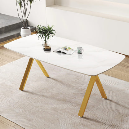 Gold Glass Dining Table - Rectangular Tempered Glass Tabletop