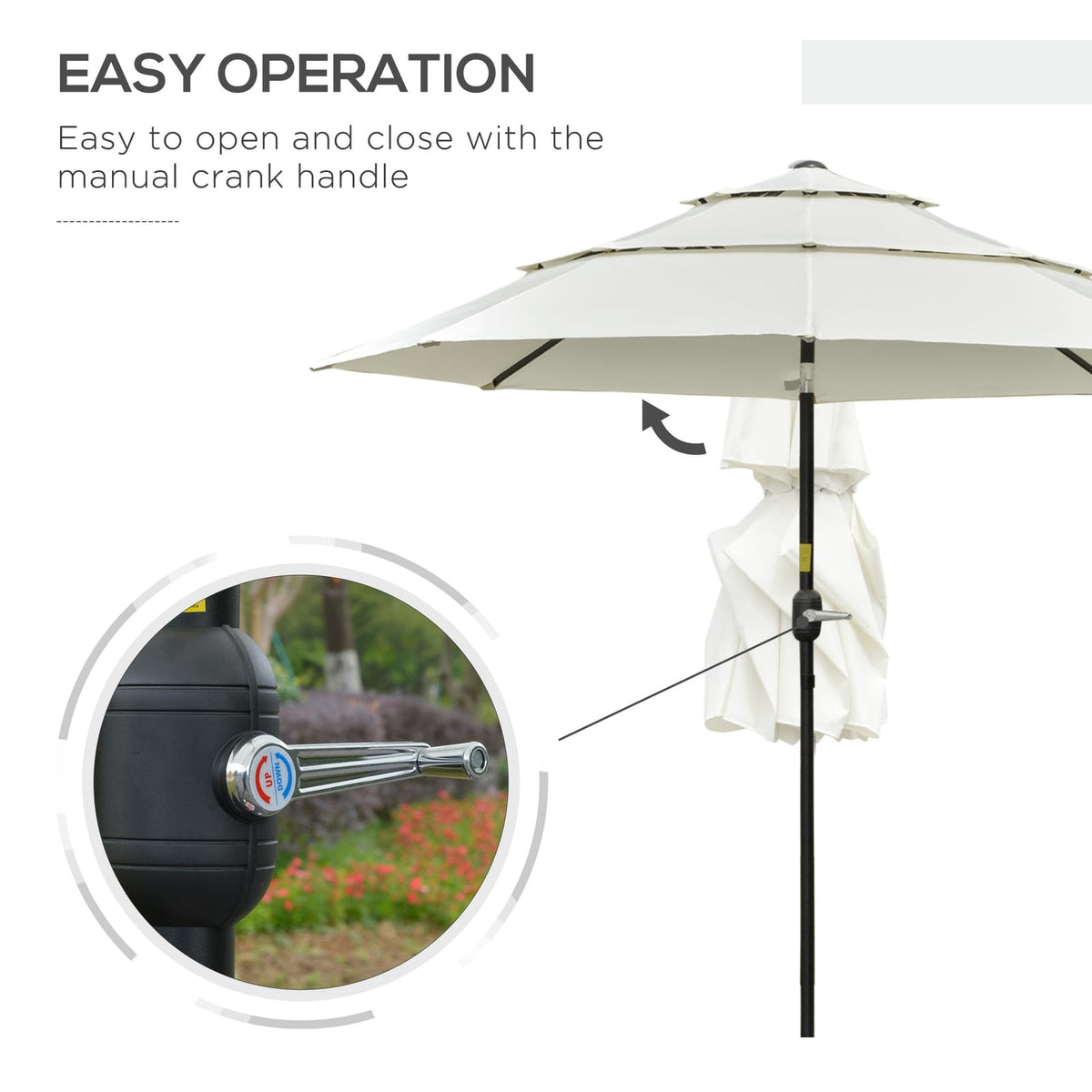 Outsunny 9FT Patio Umbrella - Beige Polyester Shade, Easy Crank Open