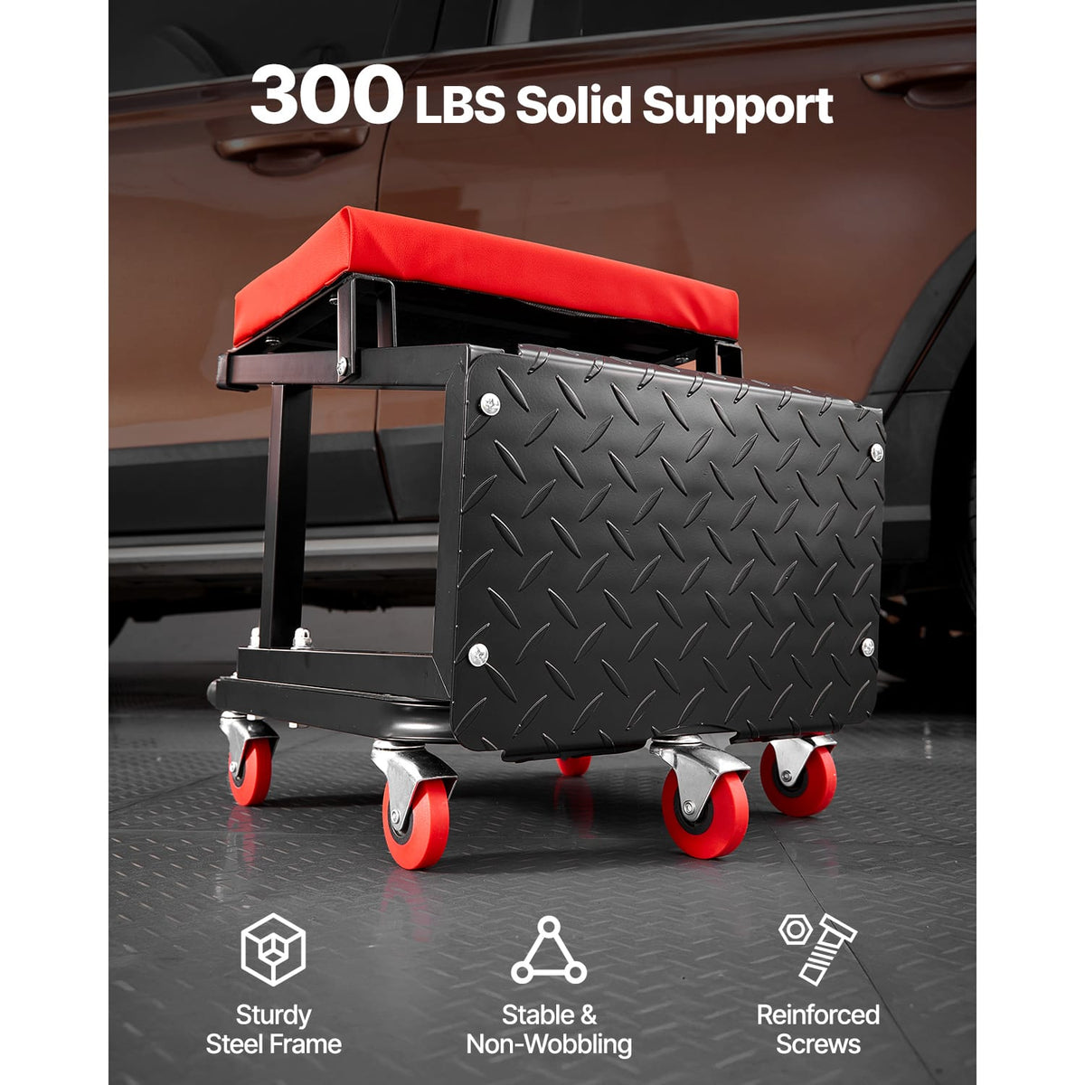Mechanic Rolling Work Seat - 300 lb Capacity Step Stool