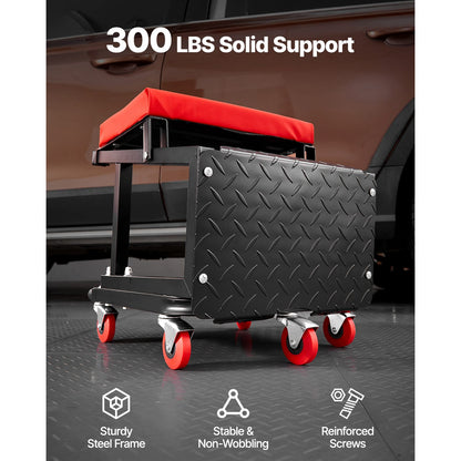 Mechanic Rolling Work Seat - 300 lb Capacity Step Stool