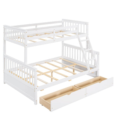 Twin Over Full Bunk Bed - White Solid Wood Frame for Bedroom