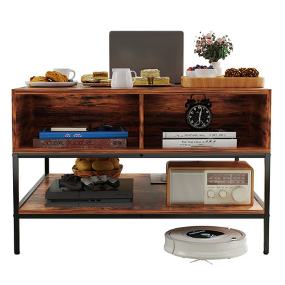 Black Brown Farmhouse Coffee Table with Storage