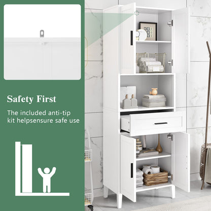 White Bathroom Cabinet with Drawer & Shelves - 70.9" Tall