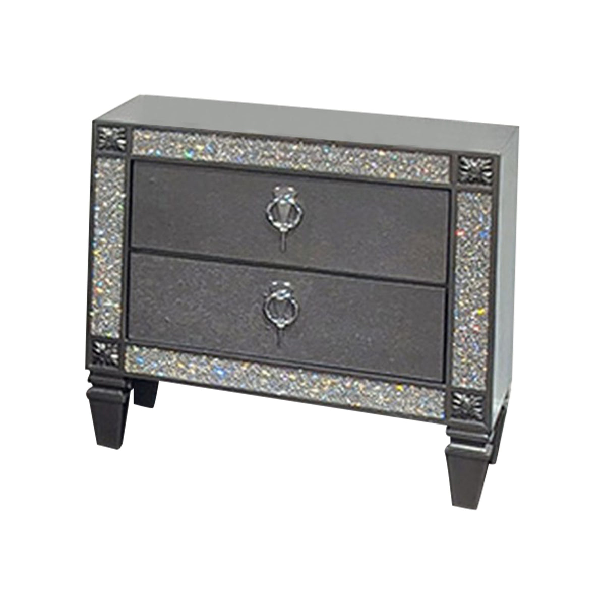 Gray Wood Metal Nightstand with 2 Drawers