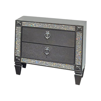 Gray Wood Metal Nightstand with 2 Drawers
