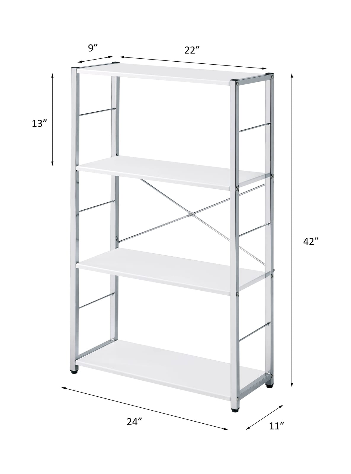 White Metal Bookshelf - 4 Tier Storage