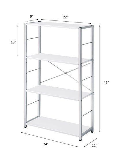 White Metal Bookshelf - 4 Tier Storage