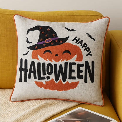 Happy Halloween Pumpkin Witch Throw Pillow - 20x20 Natural Polyester
