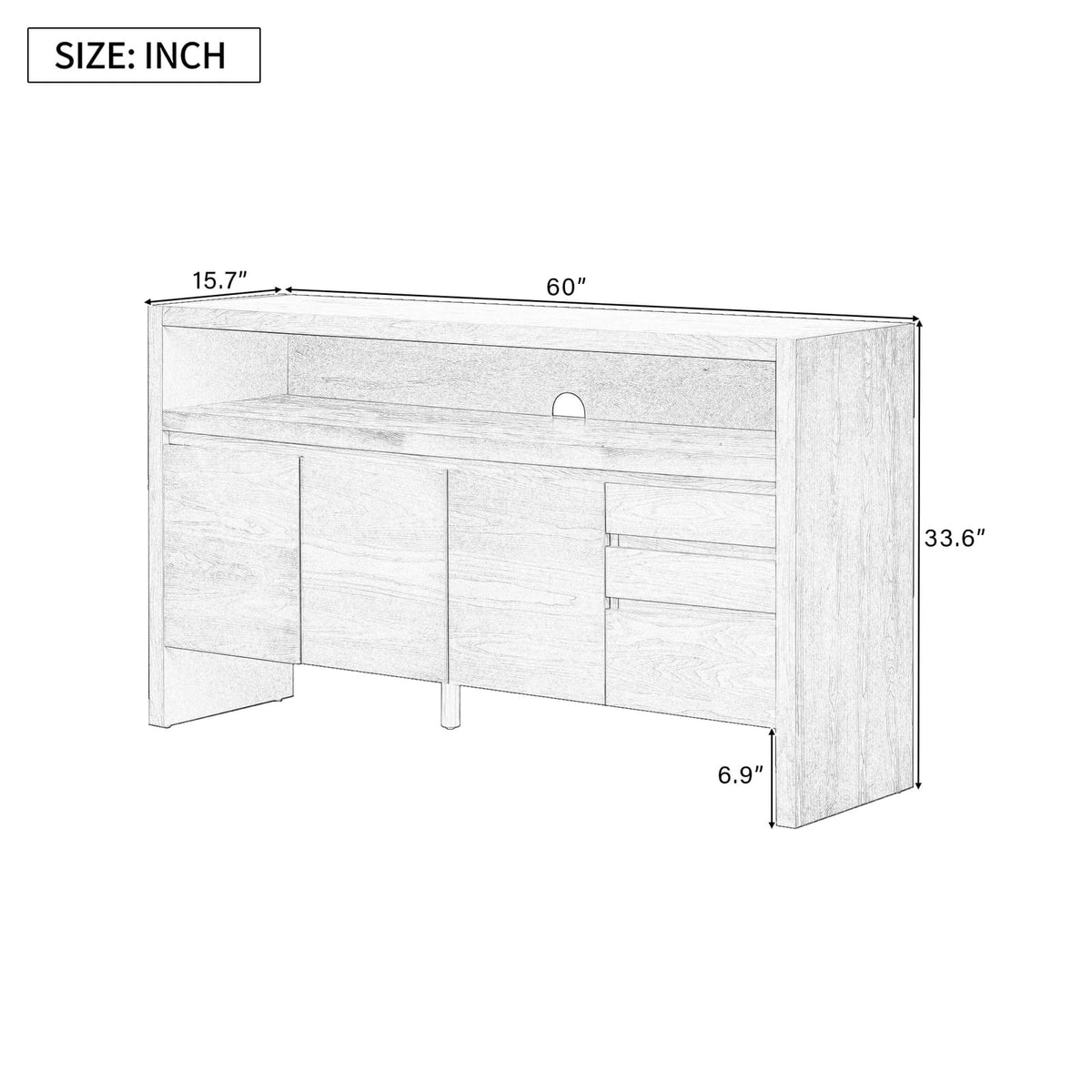 Navy Blue Solid Wood Sideboard 60" - Entryway Storage Cabinet