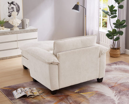 Beige Chenille Ottoman Sofa with Storage Seat for Living Room