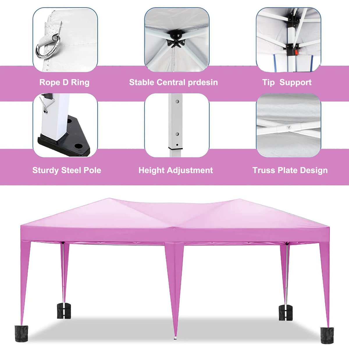 10x20 Pink Fabric Metal Pop Up Canopy Tent