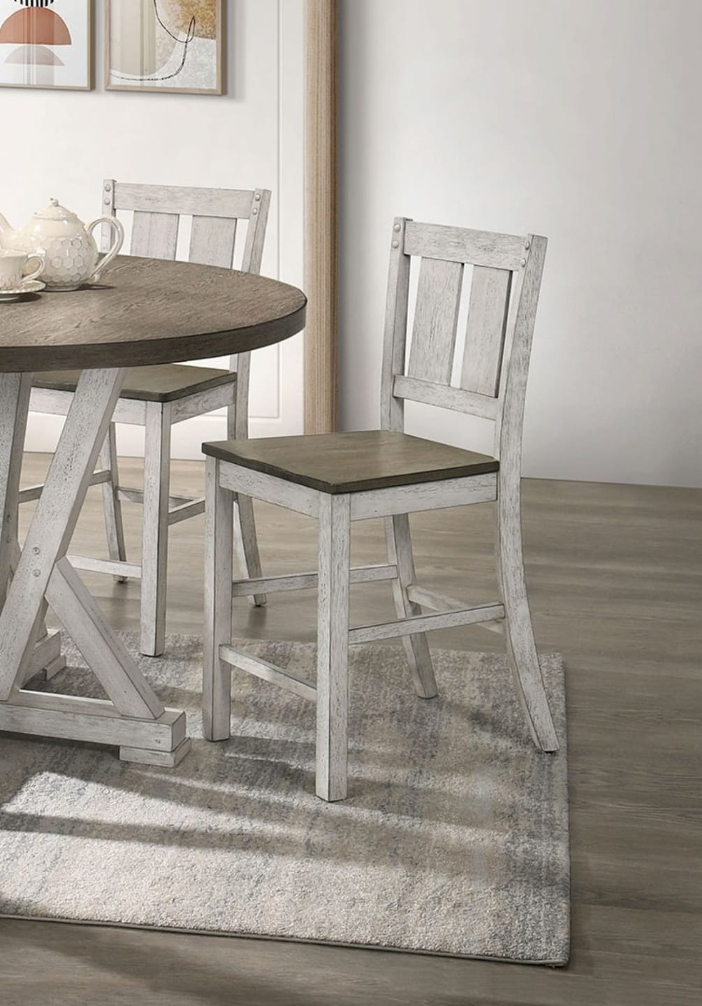 Round Dining Table with 2 Chairs - Antique White
