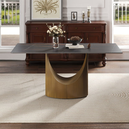 63 inch Modern Rectangular Dining Table in Sintered Stone Black