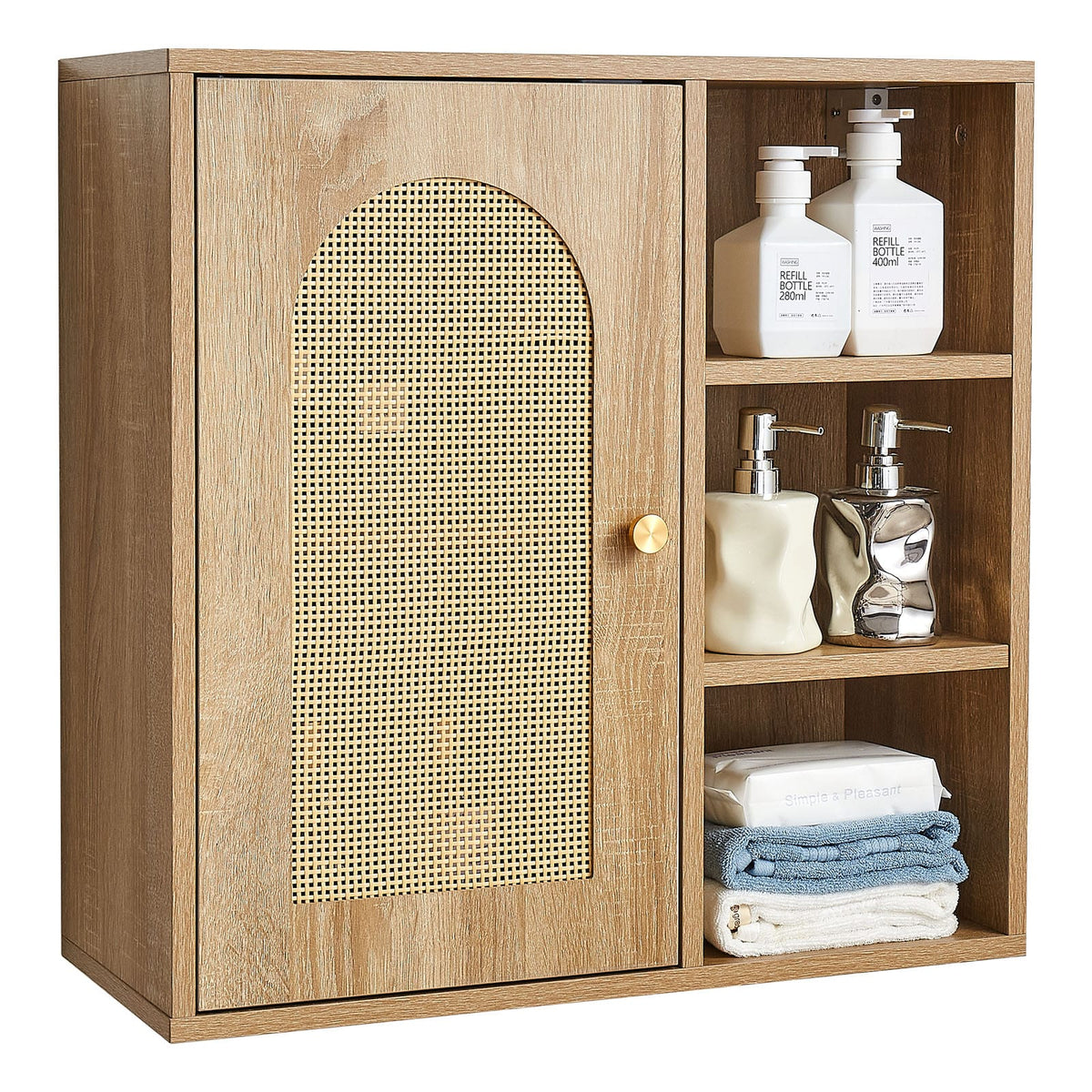 Wood Bathroom Wall Cabinet - Adjustable Shelves, Over Toilet Storage