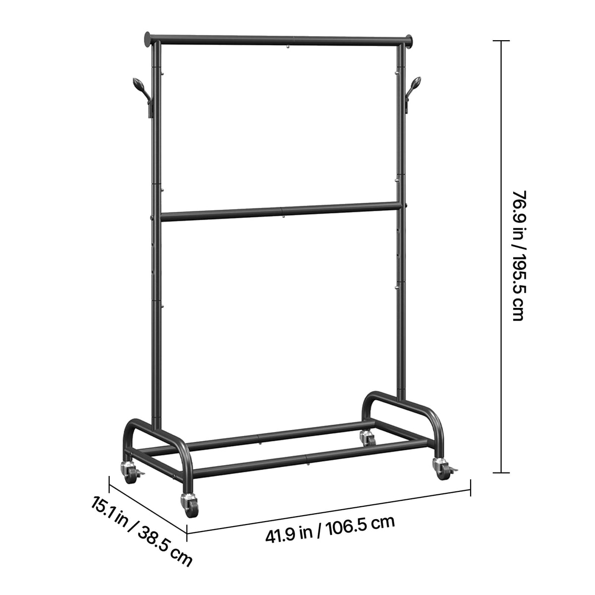 Black Carbon Steel Rolling Coat Rack - 77" Tall