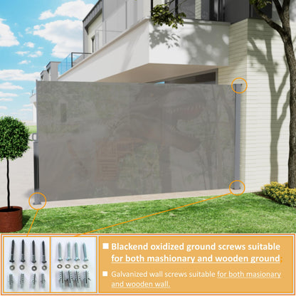 Gray Retractable Side Awning Screen for Garden or Pool Area