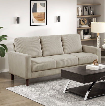 Taupe Corduroy Sofa with Solid Wood Frame for Modern Living Rooms