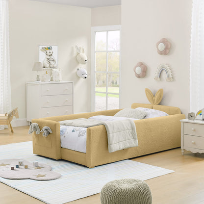 Twin Yellow Upholstered Bed Frame with Boucle Fabric for Bedroom