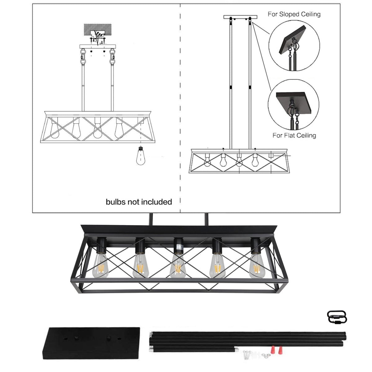 Black Industrial Pendant Chandelier - 5 Lights Adjustable