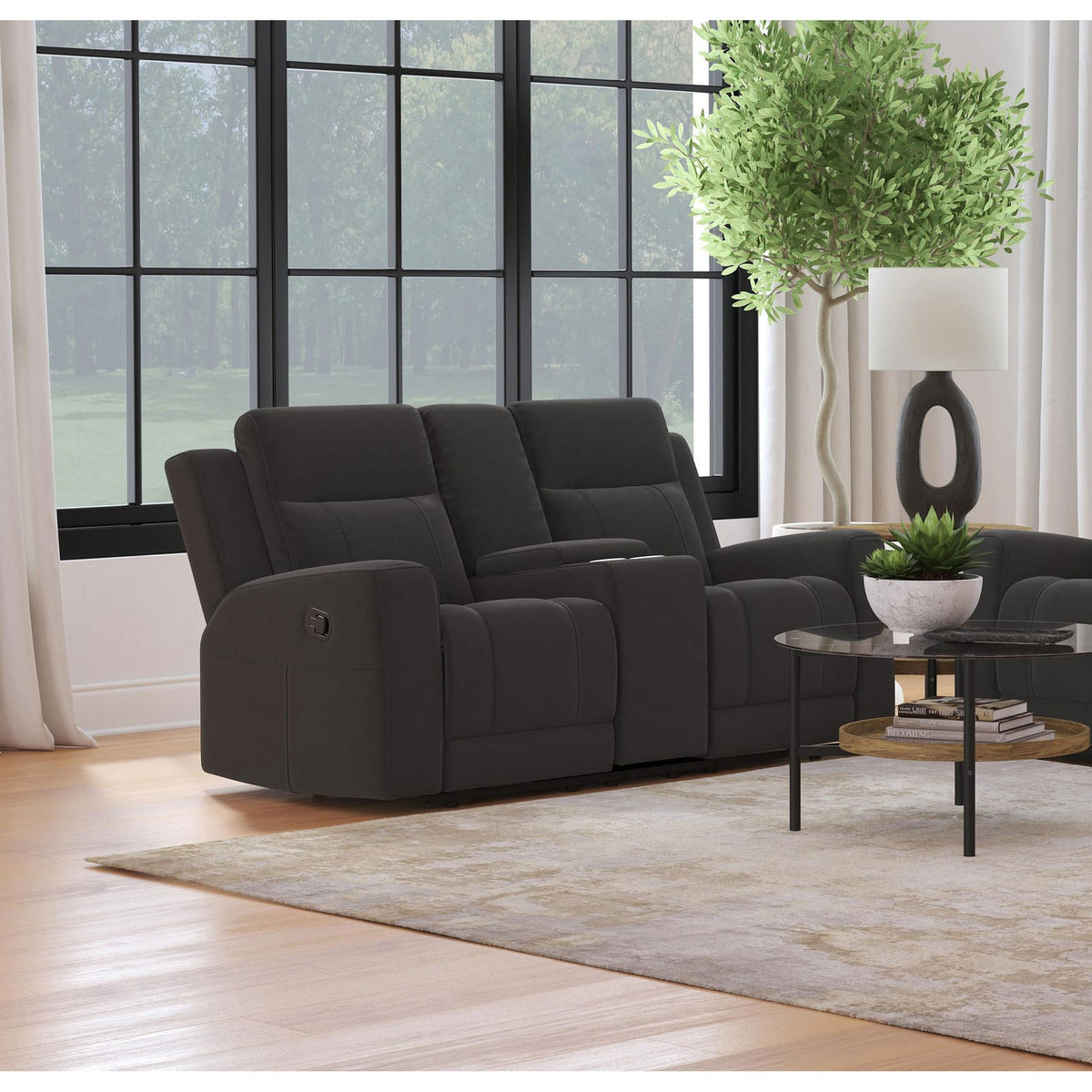 Slater Dark Charcoal Reclining Loveseat - 71" Wide for Living Room