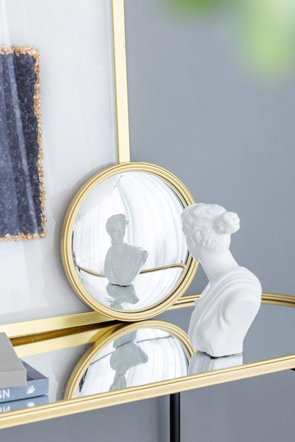 Gold Metal Wood Convex Mirror for Bathroom Renovation Upgrade