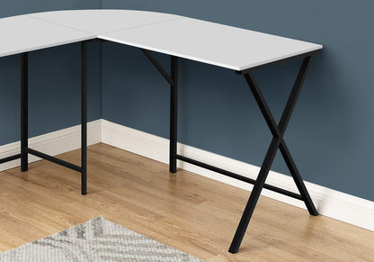 L-Shaped Computer Desk, 55" White Laminate MDF - Corner Office Desk
