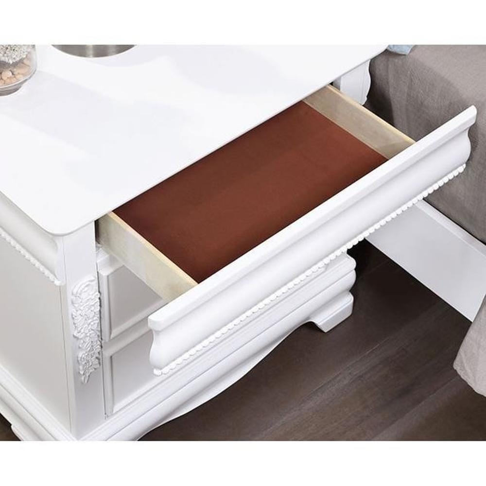 Classic White Nightstand - 2 Drawers Solid Wood Bedside Table