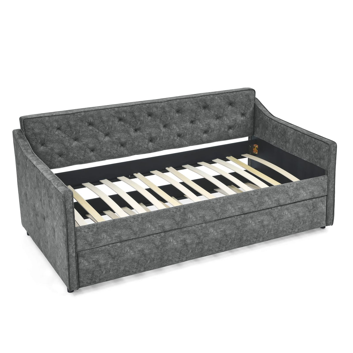 Comfortable Grey Daybed Sofa Bed with Trundle for Guest Storage