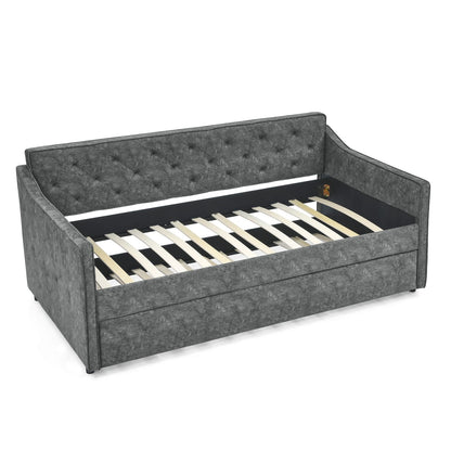 Comfortable Grey Daybed Sofa Bed with Trundle for Guest Storage